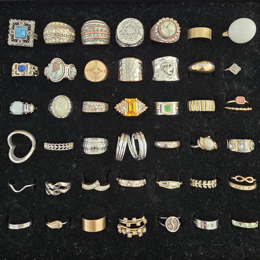 44 Piece Mostly Vintage To Costume Silver and Gold Ring Set Bundle Lot
